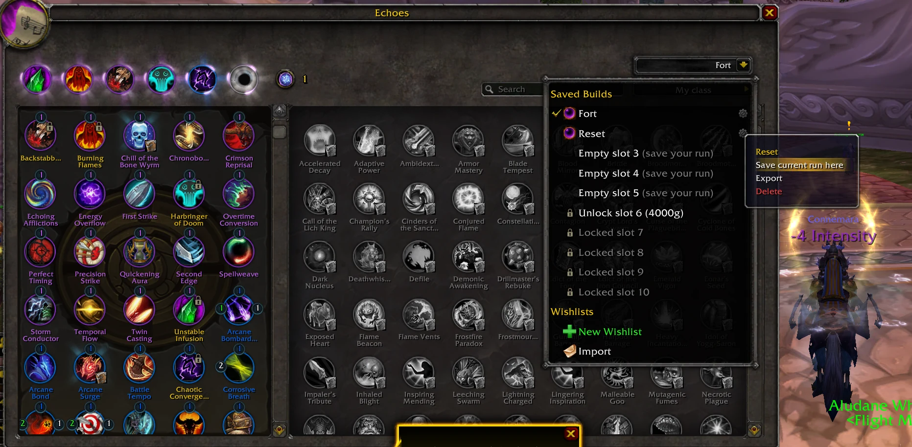 Menu contextuel d'un loadout avec l'option Save current run here