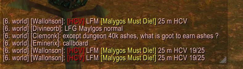 Chat world avec des annonces LFM Malygos Must Die en HCV