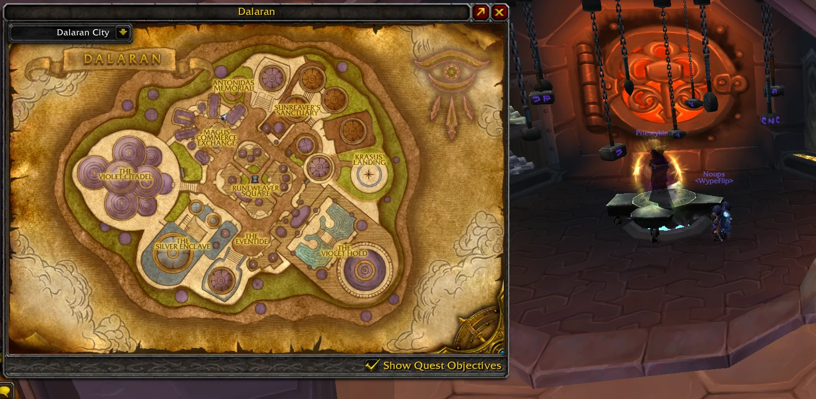 Carte de Dalaran ouverte devant l'Enchanted Anvil